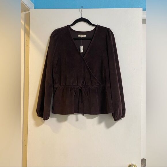 Madewell corduroy tie front faux wrap top size L - Picture 8 of 10